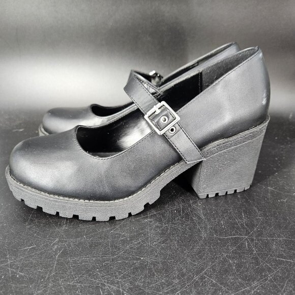 SODA Shoes Womens Size 8 Black Mary Jane Chunky Block Heel Lug Sole Platform - Picture 4 of 14